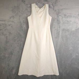 Club Monaco Womens Fit & Flare Dress White Midi Lined V Neck Sleeveless 6 New
